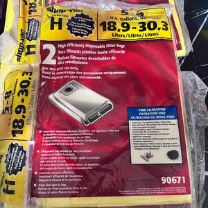 OEM Shop Vac Type H 90671
Gallon High Efficiency
Disposable Filter Bags 7 PC